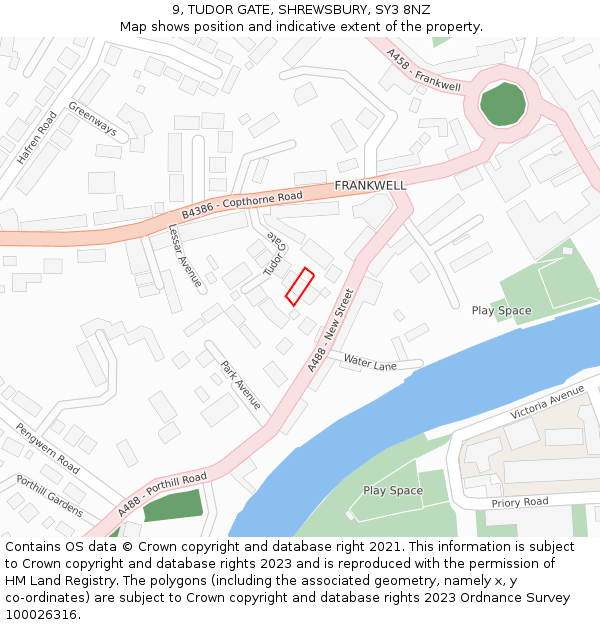 9, TUDOR GATE, SHREWSBURY, SY3 8NZ: Location map and indicative extent of plot