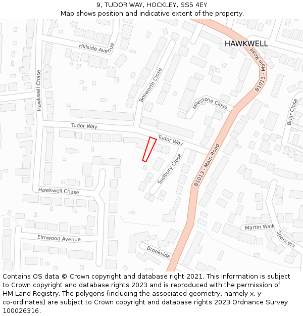 9, TUDOR WAY, HOCKLEY, SS5 4EY: Location map and indicative extent of plot
