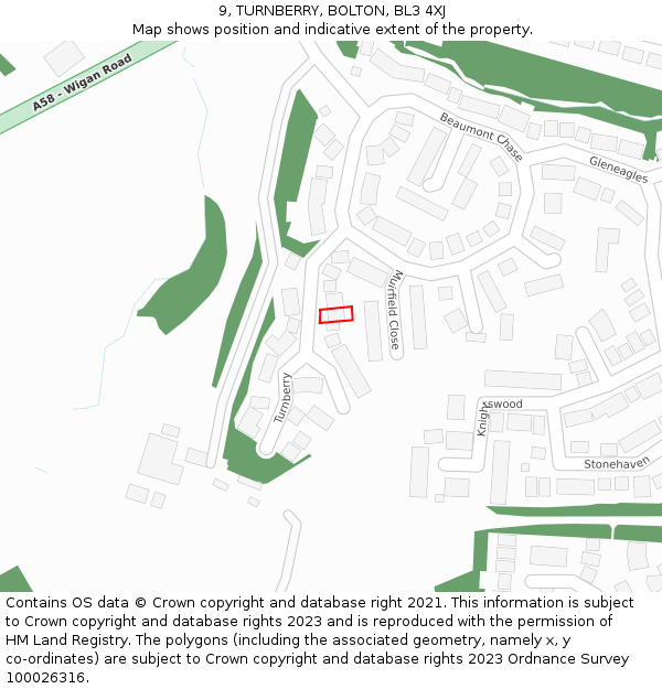 9, TURNBERRY, BOLTON, BL3 4XJ: Location map and indicative extent of plot