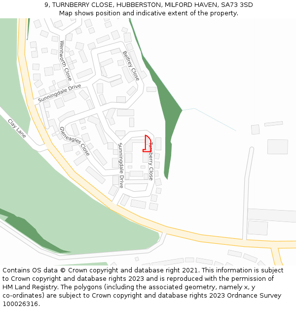9, TURNBERRY CLOSE, HUBBERSTON, MILFORD HAVEN, SA73 3SD: Location map and indicative extent of plot