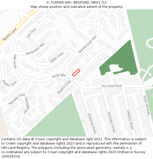 9, TURNER WAY, BEDFORD, MK41 7LY: Location map and indicative extent of plot
