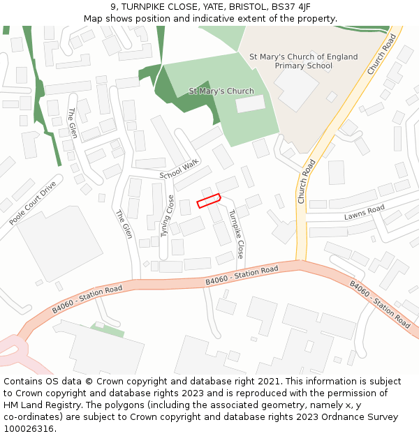 9, TURNPIKE CLOSE, YATE, BRISTOL, BS37 4JF: Location map and indicative extent of plot