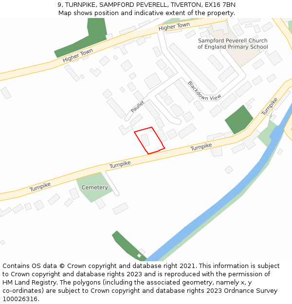 9, TURNPIKE, SAMPFORD PEVERELL, TIVERTON, EX16 7BN: Location map and indicative extent of plot
