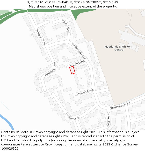 9, TUSCAN CLOSE, CHEADLE, STOKE-ON-TRENT, ST10 1HS: Location map and indicative extent of plot