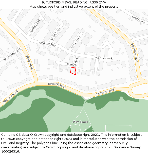 9, TUXFORD MEWS, READING, RG30 2NW: Location map and indicative extent of plot