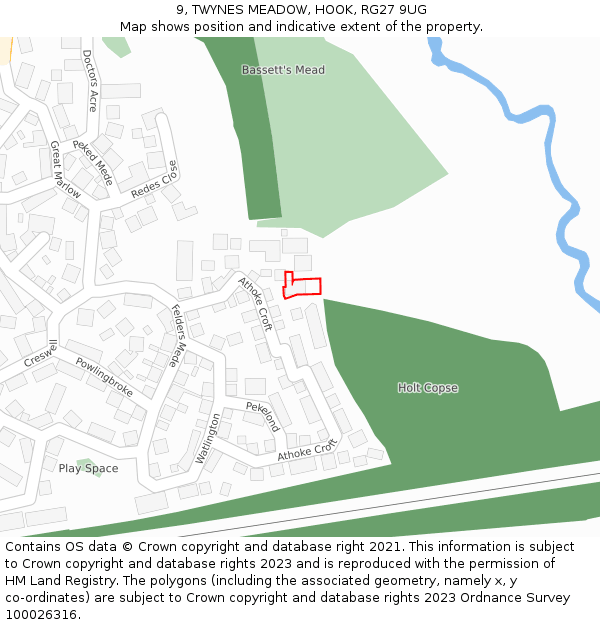 9, TWYNES MEADOW, HOOK, RG27 9UG: Location map and indicative extent of plot
