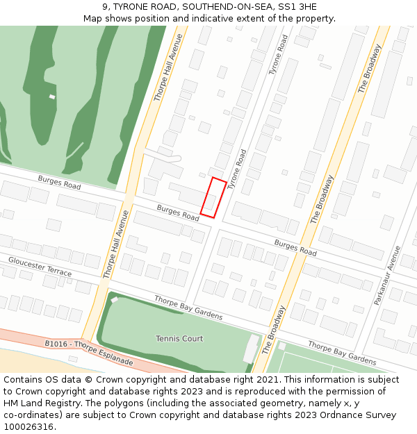 9, TYRONE ROAD, SOUTHEND-ON-SEA, SS1 3HE: Location map and indicative extent of plot