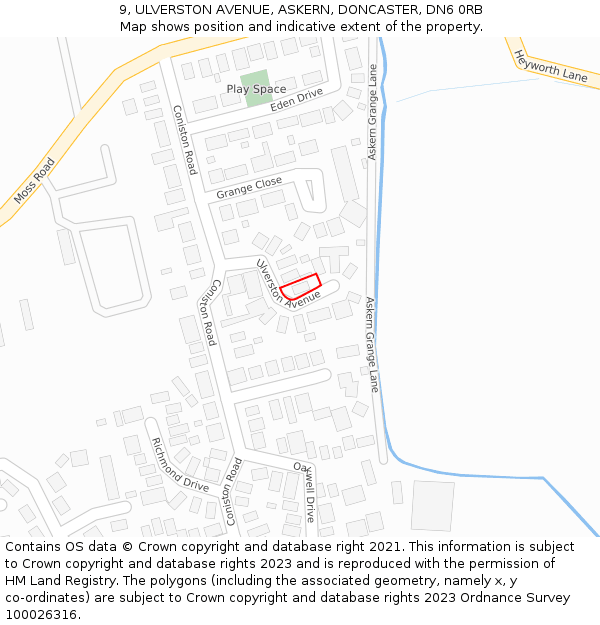 9, ULVERSTON AVENUE, ASKERN, DONCASTER, DN6 0RB: Location map and indicative extent of plot