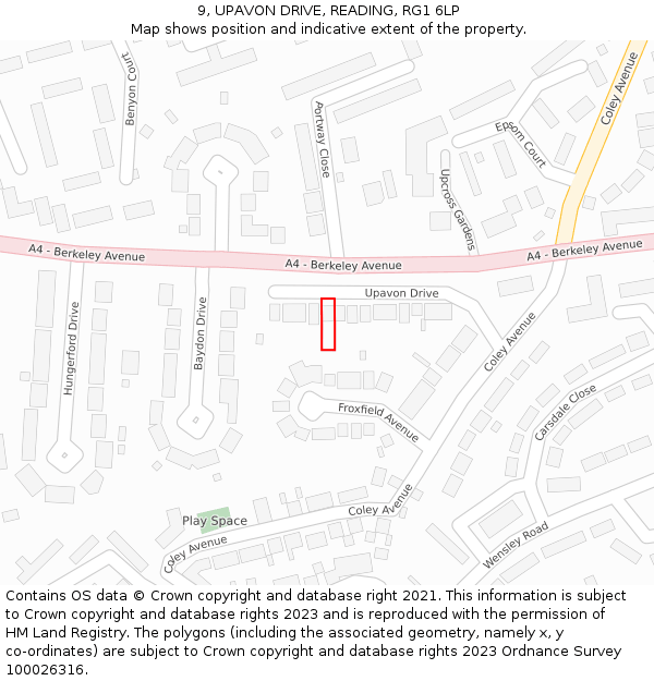 9, UPAVON DRIVE, READING, RG1 6LP: Location map and indicative extent of plot