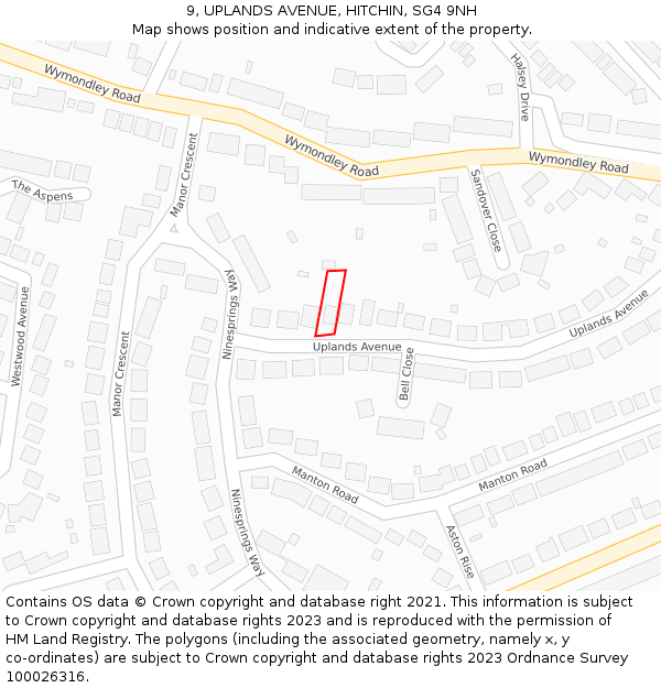 9, UPLANDS AVENUE, HITCHIN, SG4 9NH: Location map and indicative extent of plot