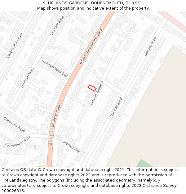 9, UPLANDS GARDENS, BOURNEMOUTH, BH8 9SU: Location map and indicative extent of plot
