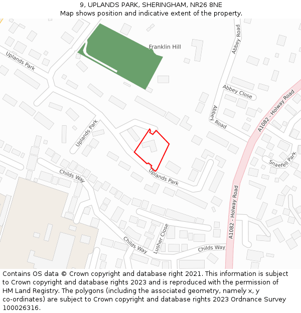 9, UPLANDS PARK, SHERINGHAM, NR26 8NE: Location map and indicative extent of plot