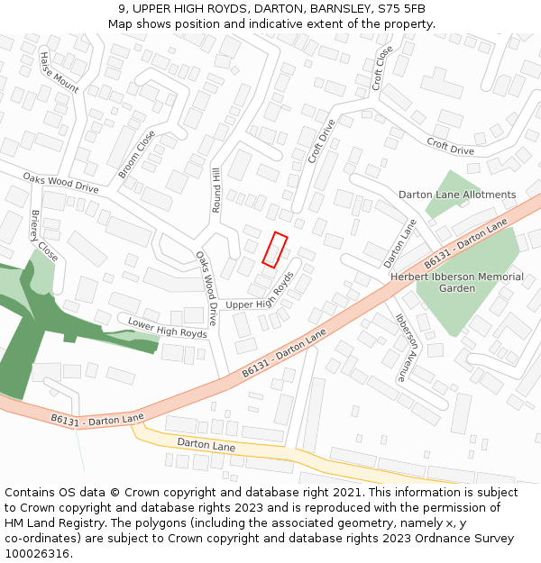 9, UPPER HIGH ROYDS, DARTON, BARNSLEY, S75 5FB: Location map and indicative extent of plot