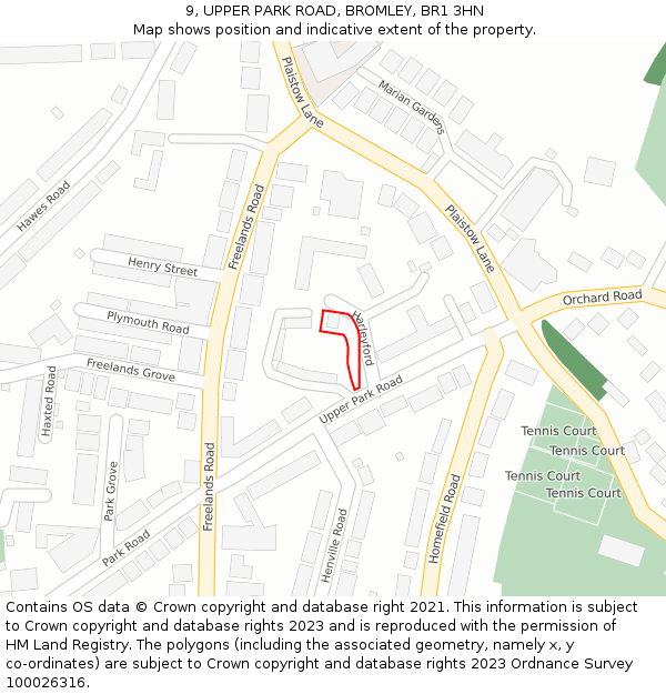 9, UPPER PARK ROAD, BROMLEY, BR1 3HN: Location map and indicative extent of plot