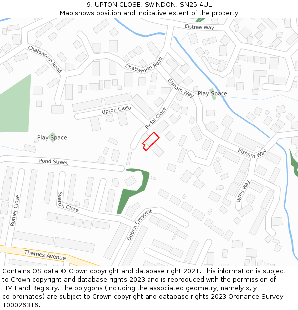 9, UPTON CLOSE, SWINDON, SN25 4UL: Location map and indicative extent of plot