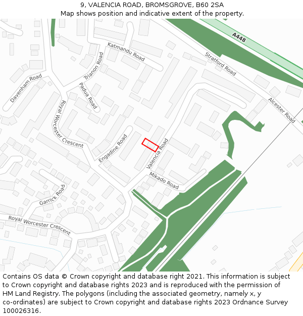 9, VALENCIA ROAD, BROMSGROVE, B60 2SA: Location map and indicative extent of plot