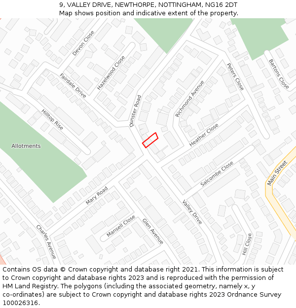 9, VALLEY DRIVE, NEWTHORPE, NOTTINGHAM, NG16 2DT: Location map and indicative extent of plot