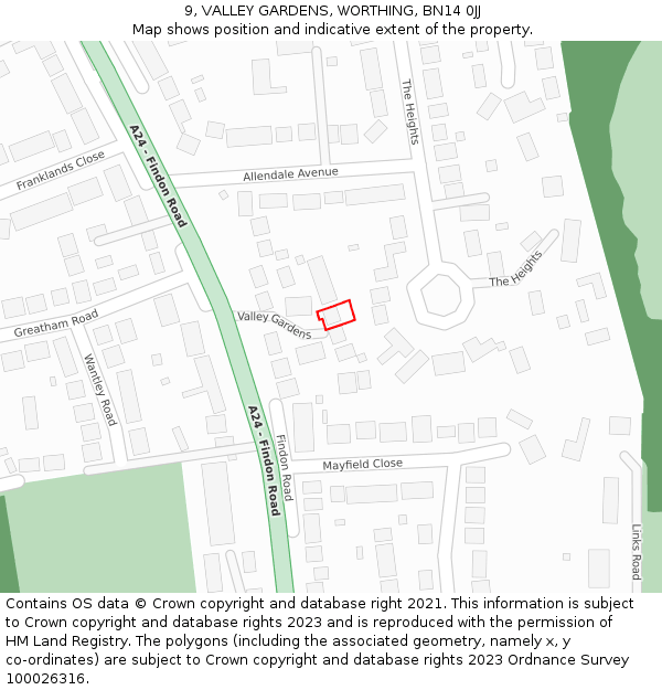 9, VALLEY GARDENS, WORTHING, BN14 0JJ: Location map and indicative extent of plot