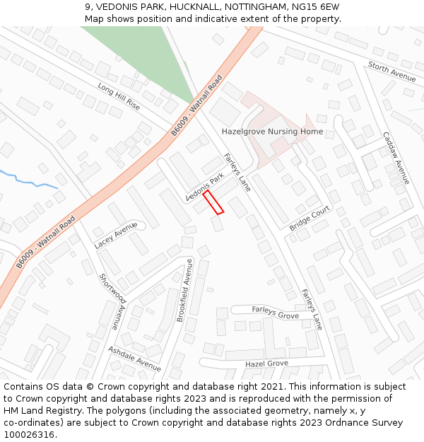9, VEDONIS PARK, HUCKNALL, NOTTINGHAM, NG15 6EW: Location map and indicative extent of plot