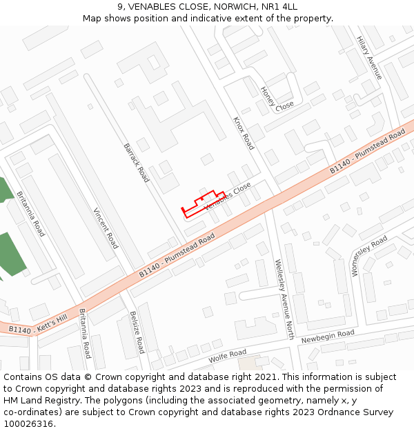9, VENABLES CLOSE, NORWICH, NR1 4LL: Location map and indicative extent of plot