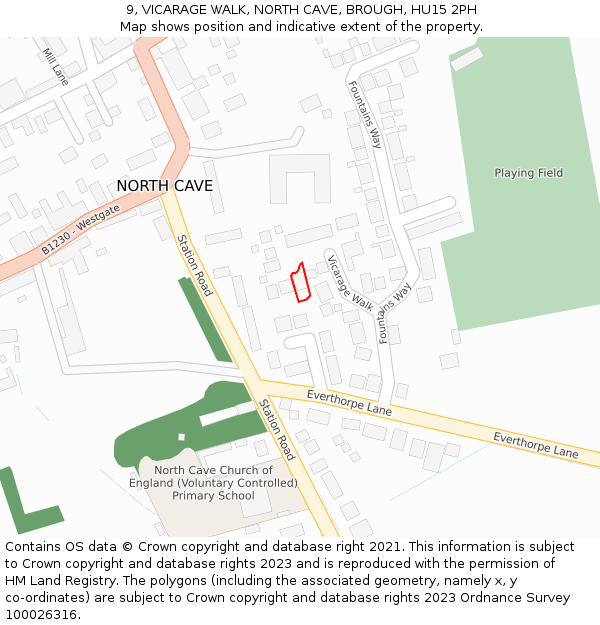 9, VICARAGE WALK, NORTH CAVE, BROUGH, HU15 2PH: Location map and indicative extent of plot