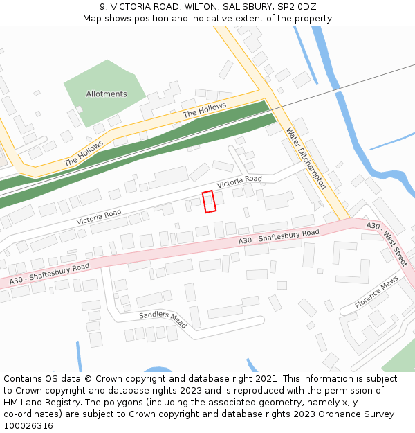 9, VICTORIA ROAD, WILTON, SALISBURY, SP2 0DZ: Location map and indicative extent of plot
