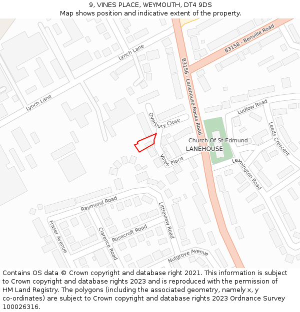 9, VINES PLACE, WEYMOUTH, DT4 9DS: Location map and indicative extent of plot