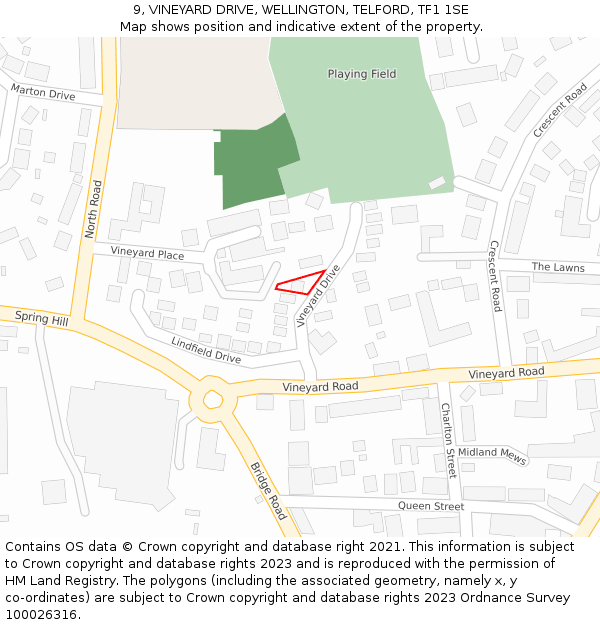 9, VINEYARD DRIVE, WELLINGTON, TELFORD, TF1 1SE: Location map and indicative extent of plot