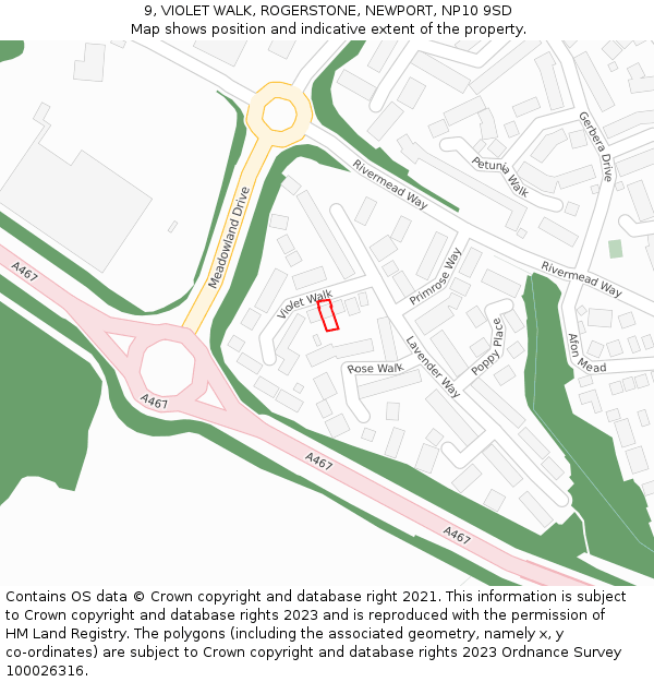 9, VIOLET WALK, ROGERSTONE, NEWPORT, NP10 9SD: Location map and indicative extent of plot