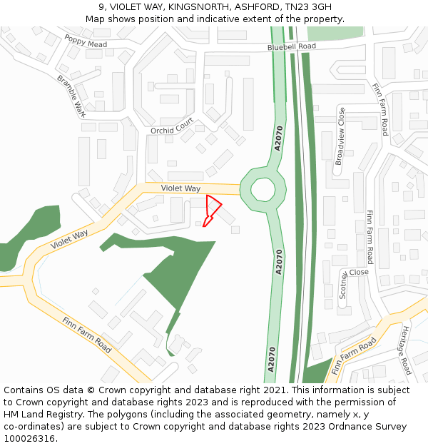 9, VIOLET WAY, KINGSNORTH, ASHFORD, TN23 3GH: Location map and indicative extent of plot