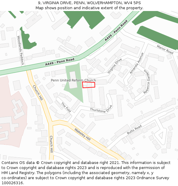 9, VIRGINIA DRIVE, PENN, WOLVERHAMPTON, WV4 5PS: Location map and indicative extent of plot
