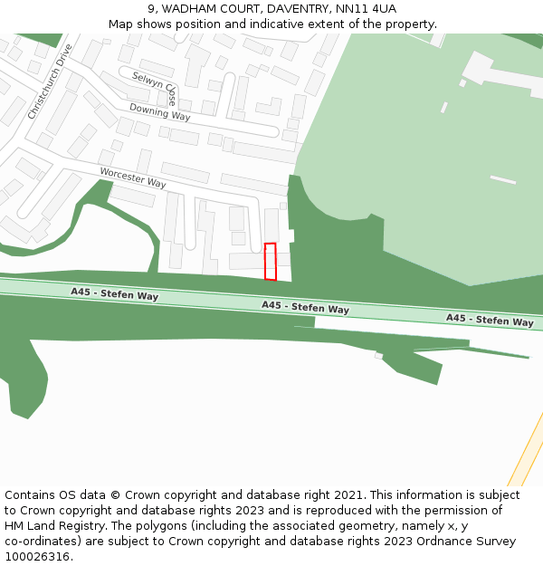 9, WADHAM COURT, DAVENTRY, NN11 4UA: Location map and indicative extent of plot