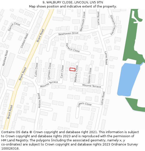 9, WALBURY CLOSE, LINCOLN, LN5 9TN: Location map and indicative extent of plot