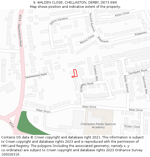 9, WALDEN CLOSE, CHELLASTON, DERBY, DE73 6WX: Location map and indicative extent of plot