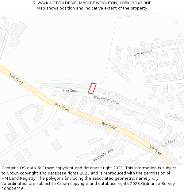9, WALKINGTON DRIVE, MARKET WEIGHTON, YORK, YO43 3NR: Location map and indicative extent of plot