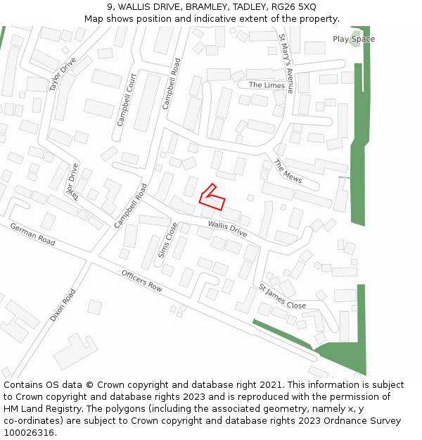 9, WALLIS DRIVE, BRAMLEY, TADLEY, RG26 5XQ: Location map and indicative extent of plot
