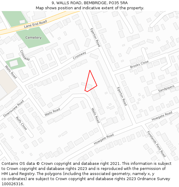 9, WALLS ROAD, BEMBRIDGE, PO35 5RA: Location map and indicative extent of plot