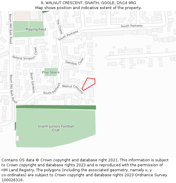 9, WALNUT CRESCENT, SNAITH, GOOLE, DN14 9RG: Location map and indicative extent of plot