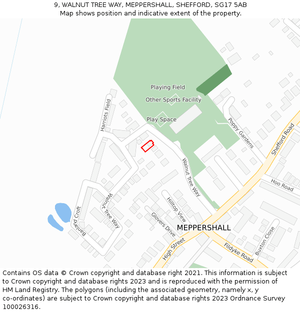 9, WALNUT TREE WAY, MEPPERSHALL, SHEFFORD, SG17 5AB: Location map and indicative extent of plot