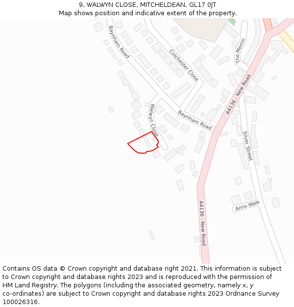 9, WALWYN CLOSE, MITCHELDEAN, GL17 0JT: Location map and indicative extent of plot