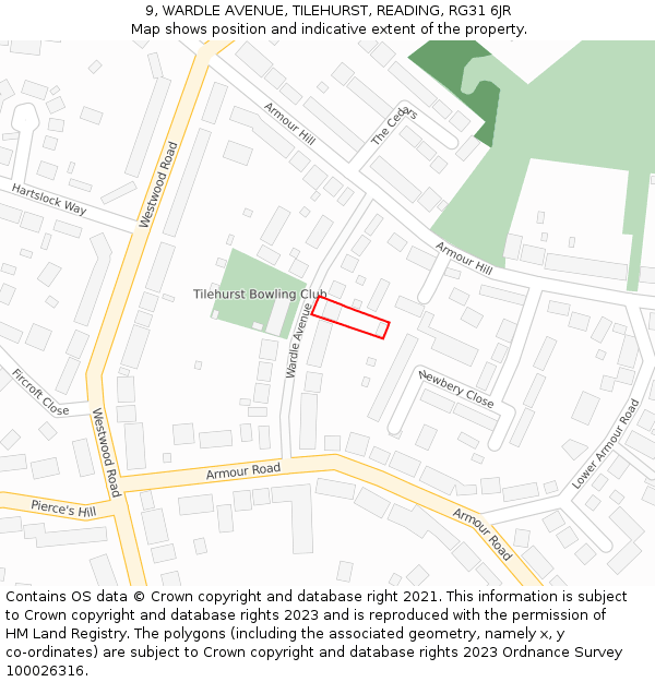 9, WARDLE AVENUE, TILEHURST, READING, RG31 6JR: Location map and indicative extent of plot