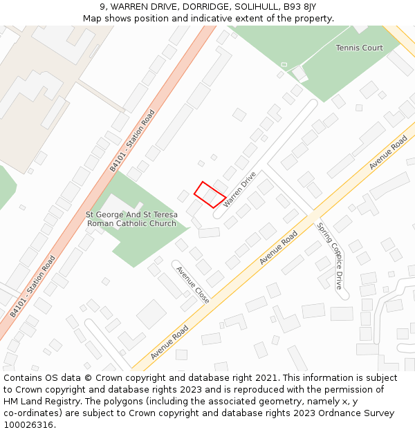 9, WARREN DRIVE, DORRIDGE, SOLIHULL, B93 8JY: Location map and indicative extent of plot