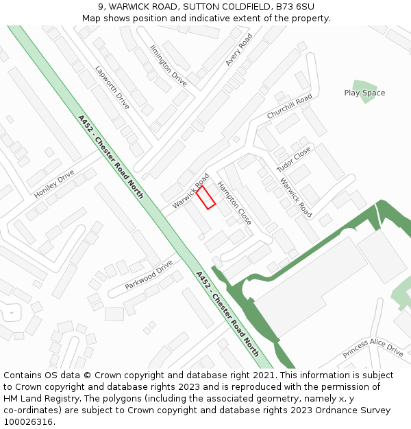 9, WARWICK ROAD, SUTTON COLDFIELD, B73 6SU: Location map and indicative extent of plot