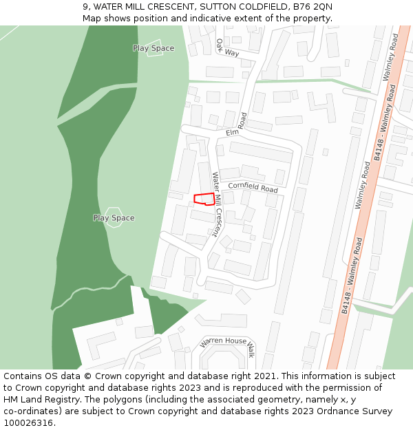 9, WATER MILL CRESCENT, SUTTON COLDFIELD, B76 2QN: Location map and indicative extent of plot