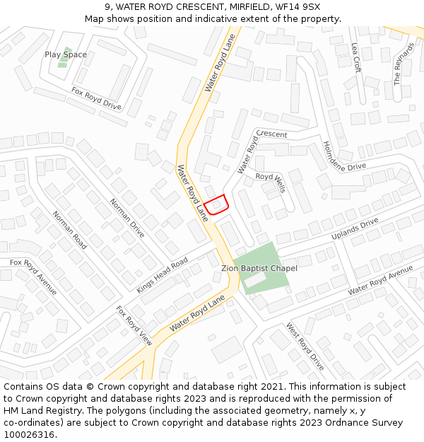 9, WATER ROYD CRESCENT, MIRFIELD, WF14 9SX: Location map and indicative extent of plot