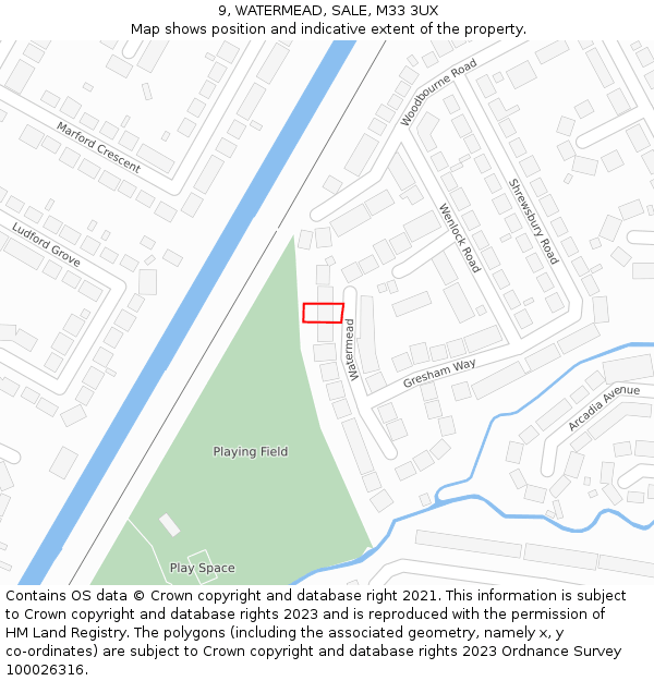 9, WATERMEAD, SALE, M33 3UX: Location map and indicative extent of plot