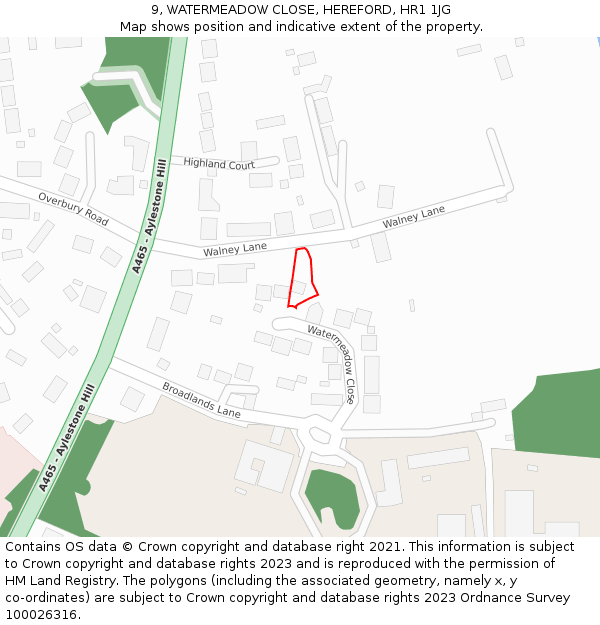 9, WATERMEADOW CLOSE, HEREFORD, HR1 1JG: Location map and indicative extent of plot