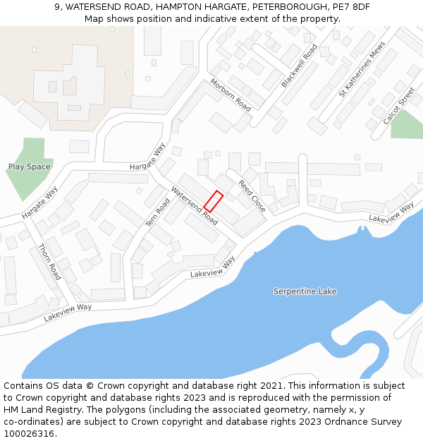 9, WATERSEND ROAD, HAMPTON HARGATE, PETERBOROUGH, PE7 8DF: Location map and indicative extent of plot