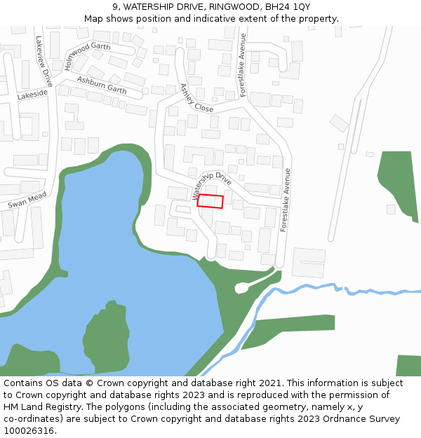 9, WATERSHIP DRIVE, RINGWOOD, BH24 1QY: Location map and indicative extent of plot