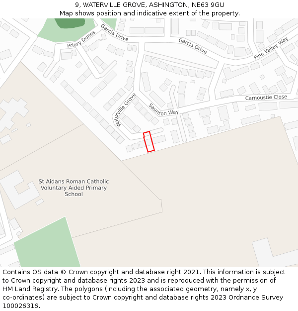 9, WATERVILLE GROVE, ASHINGTON, NE63 9GU: Location map and indicative extent of plot